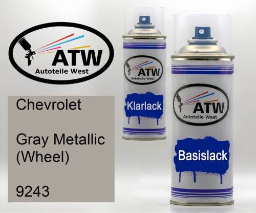 Chevrolet, Gray Metallic (Wheel), 9243: 400ml Sprühdose + 400ml Klarlack - Set, von ATW Autoteile West.